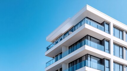 Modern High-Rise Building with Sleek Architecture and Clear Sky Background in Urban Environment