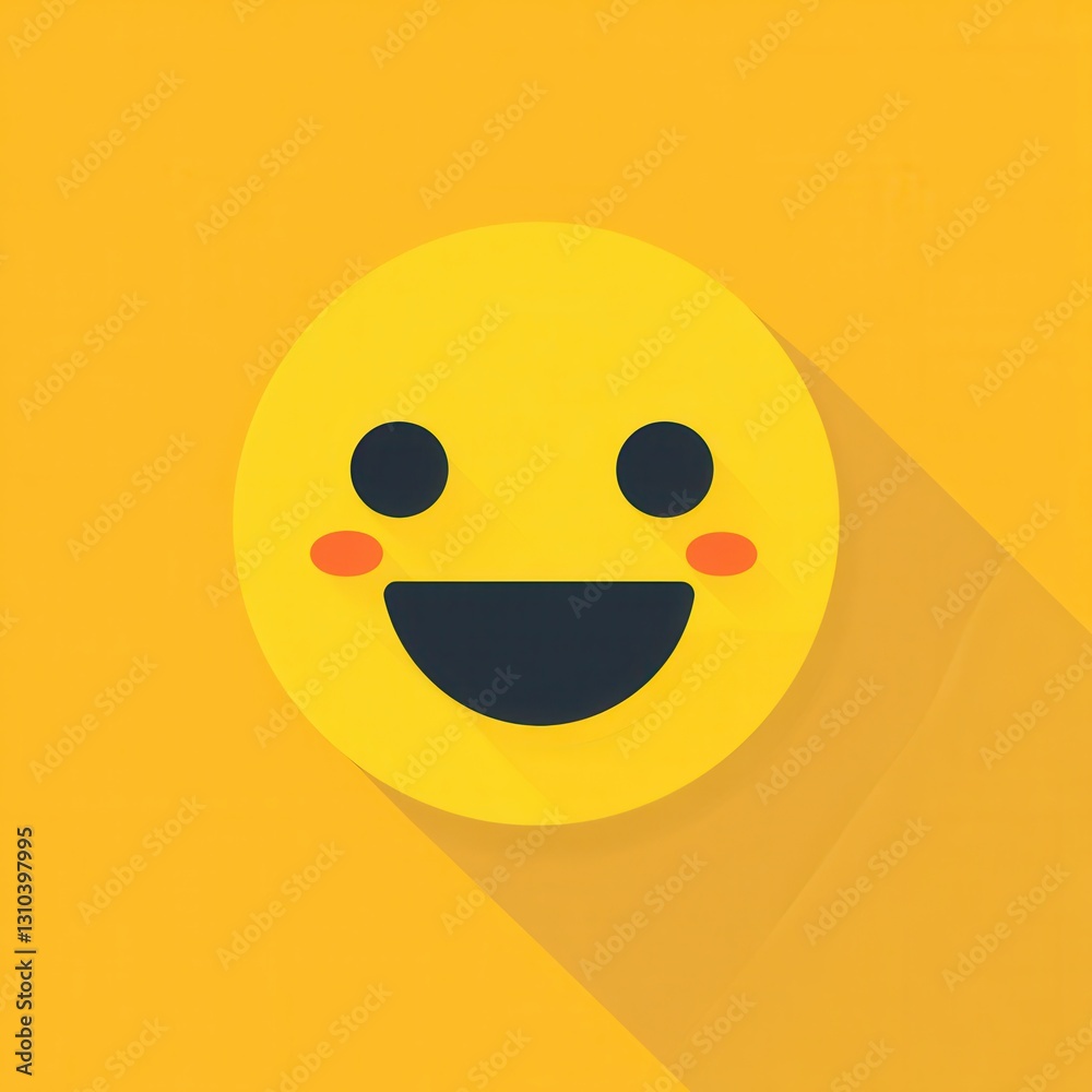 Poster bright yellow minimalist icon featuring a smiling face designed in flat style on vibrant background 
