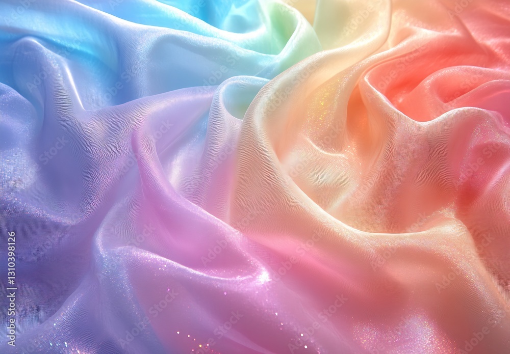 Poster colorful silky fabric with soft folds reflecting light in a spectrum of pastel hues : generative ai