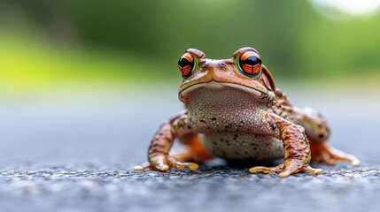 Springtime encounter with a common toad on a sunny road