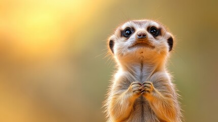 Fototapeta premium Curious meerkat surveys its surroundings in the golden light of dusk