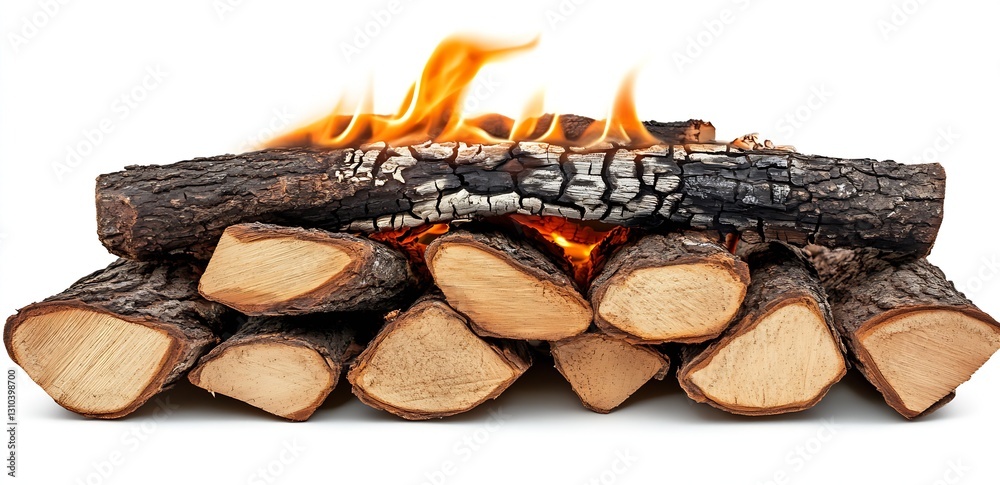 Poster stack of firewood burning brightly with flames for warmth and comfort : generative ai
