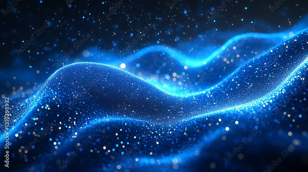 Poster Mesmerizing abstract background of sparkling blue waves and shimmering particles in a magical night setting : Generative AI