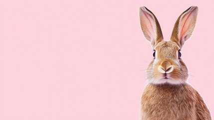 Fototapeta premium Photo of a little bunny, on a soft pink background Easter theme