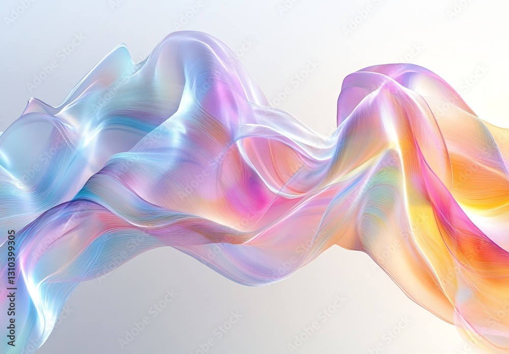 Poster Soft flowing waves of colorful fabric creating a serene and dreamy abstract composition in pastel hues : Generative AI