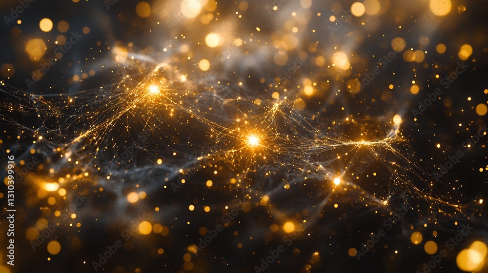 Leinwandbilder stunning abstract background with golden bokeh and twinkling stars in mysterious galaxy : generative