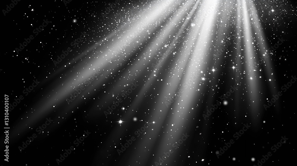 Poster dramatic light rays penetrating darkness with luminous dust particles creating a mystical environmen