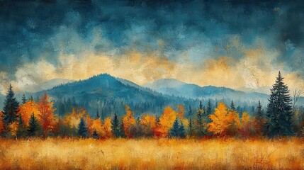 Obraz premium Autumn Mountain Landscape Painting (8)