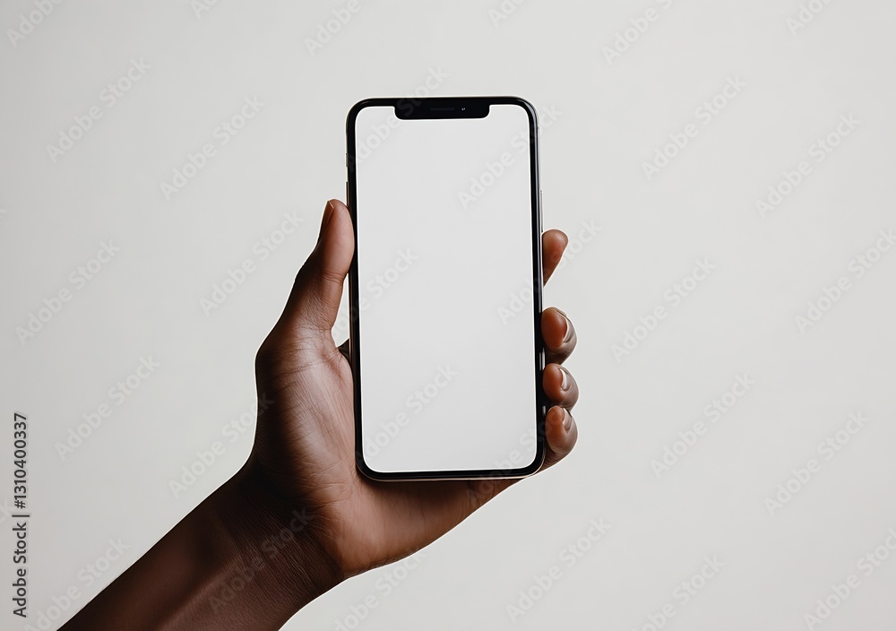 Poster Person Holding a Smartphone with a Plain Screen in a Minimal Background Ready for App or Message Display : Generative AI