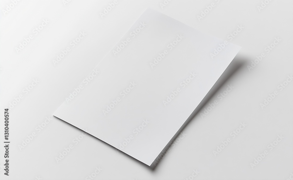 Poster Single blank white sheet of paper lying on a smooth surface ready for notes or drawings : Generative AI