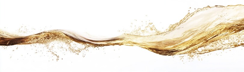 Dynamic splash of golden liquid creating ripples and capturing fluid motion in clear background : Generative AI