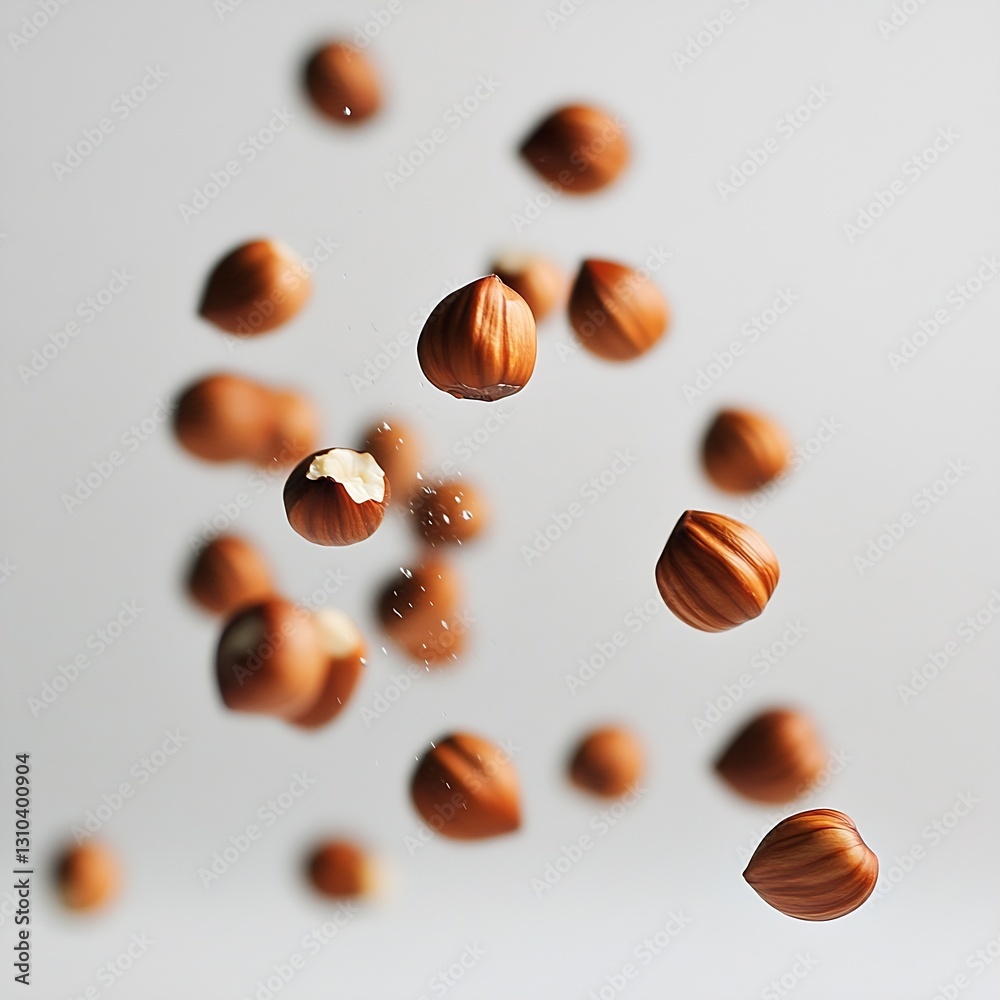 Poster dynamic collection of hazelnuts in midair demonstrating their natural beauty and texture : generativ
