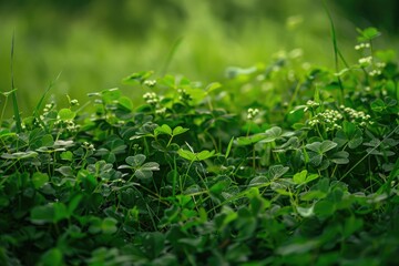 A Breathtaking View of a Dense Clover Field, where Heart-Shaped Leaves and Shamrocks Populate the Vibrant Green Landscape of Ireland.