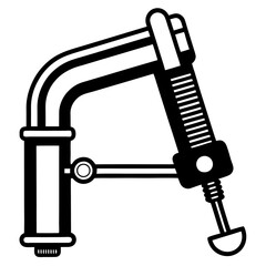  Minimalist Continuous Line Drawing of a Bar Clamp – Black and White Vector Illustration, Minimalist continuous line drawing of a bar clamp – black and white vector illustration.