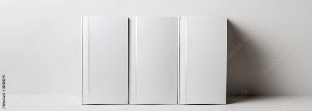 Aufkleber Three pristine white books arranged in a row against a subtle background for minimalistic decor and styling : Generative AI