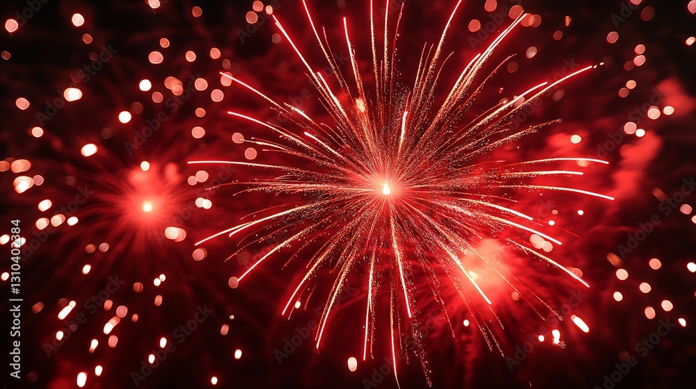 Poster Stunning display of bright red fireworks exploding in the night sky creating a festive atmosphere : Generative AI