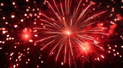 Stunning display of bright red fireworks exploding in the night sky creating a festive atmosphere : Generative AI