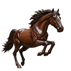 Obraz premium dark brown wooden horse sculpture isolated on white background