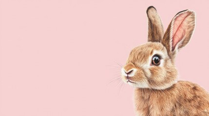 Fototapeta premium Photo of a little bunny, on a soft pink background Easter theme
