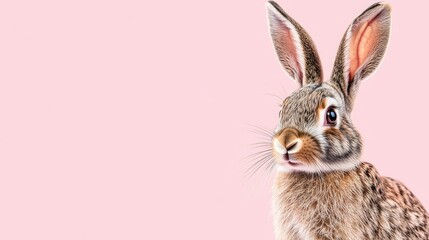 Fototapeta premium Photo of a little bunny, on a soft pink background Easter theme