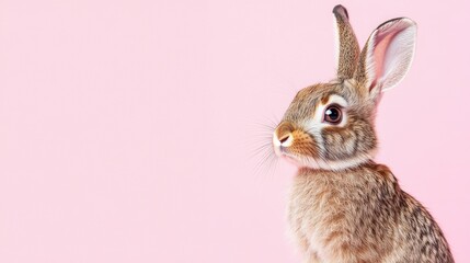 Fototapeta premium Photo of a little bunny, on a soft pink background Easter theme
