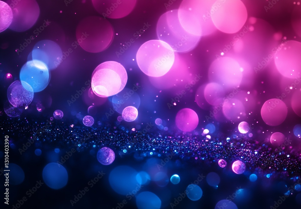 Poster soft bokeh effect in vibrant pink and blue hues showcases shimmering particles in motion : generativ
