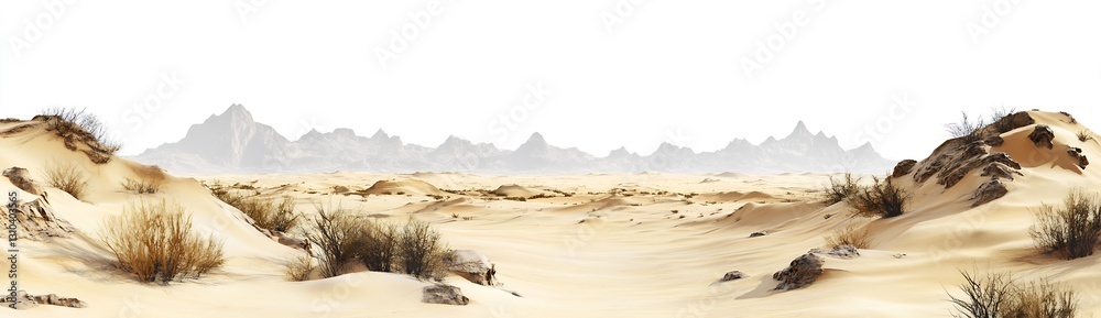 Poster stunning panoramic view of a vast desert landscape with rolling sand dunes and distant mountains : g