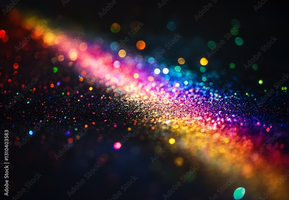 Poster vibrant rainbow of glimmering glitter particles on a dark surface creating a festive mood : generati