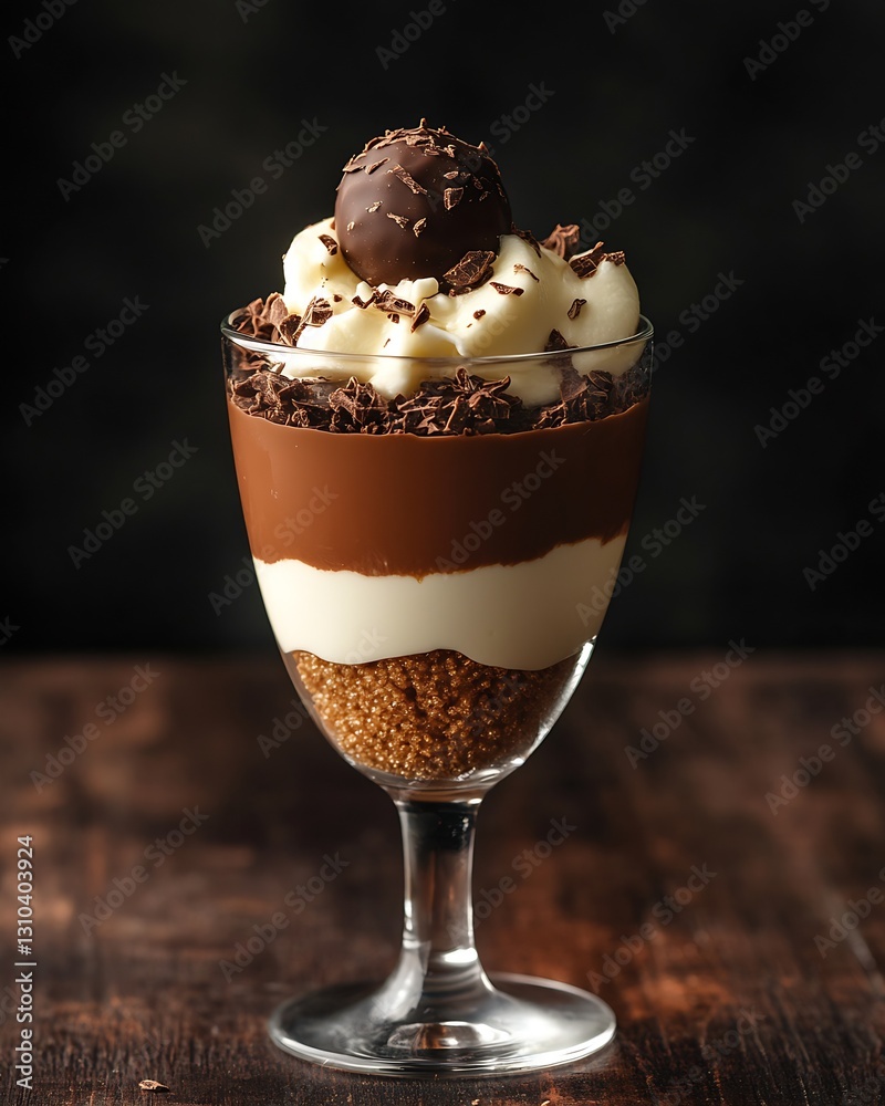 Aufkleber elegant dessert in glass featuring layers of chocolate cream and rich toppings for an indulgent expe
