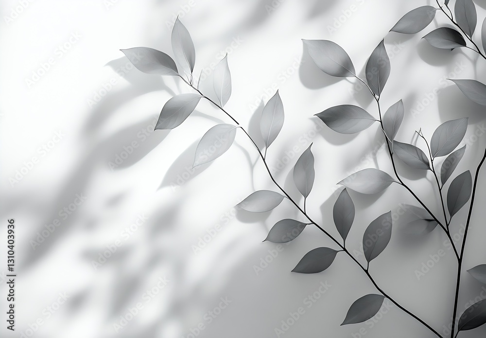 Fototapete Beautiful black and white layout of branch with leaves creating interesting shadow patterns : Generative AI