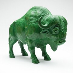green wooden bison sculpture isolated on white background