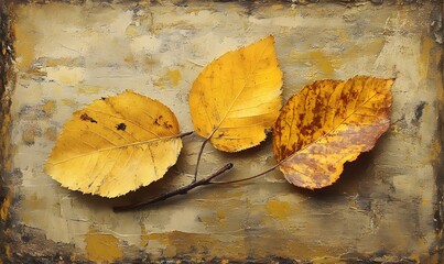 Autumn Symphony: Golden Leaves on Textured Background, a study in fall colors