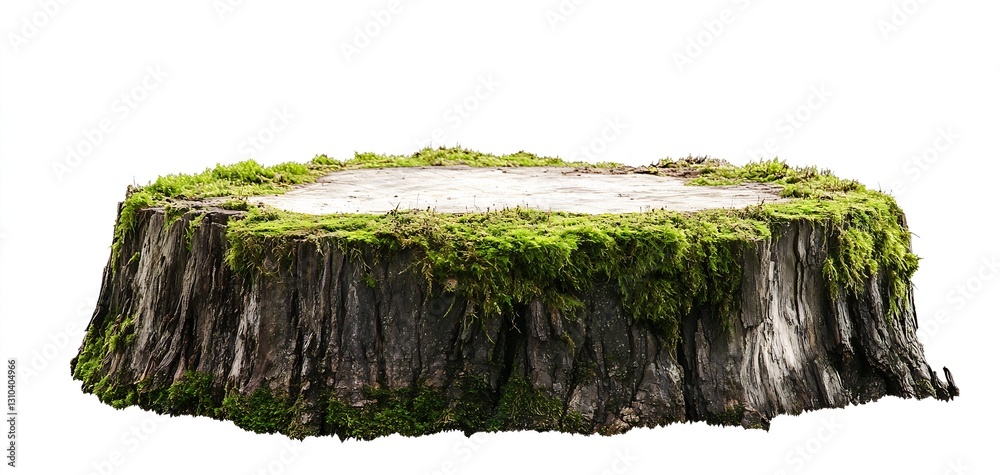 Poster close up of a tree stump covered in vibrant green moss showcasing natural textures and details : gen