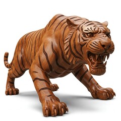 wooden tiger statue 3d render on white background