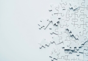 Scattered white puzzle pieces on a light background suitable for various creative projects : Generative AI