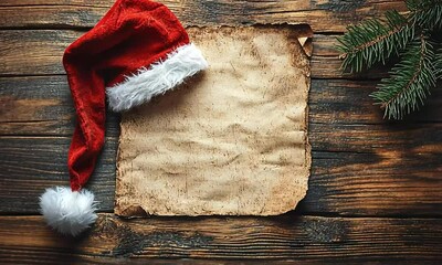 Christmas vintage blank paper on wooden background