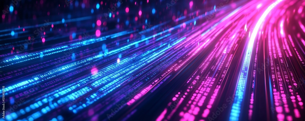 Poster dynamic neon trails of light reflected in a dark setting showcasing vibrant pink and blue hues : gen