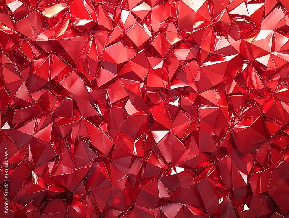 Aufkleber Stunning Abstract Background of Shimmering Red Geometric Shapes with Reflective Surfaces : Generative AI