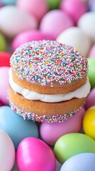 Delicious Sprinkles Easter Cake with Pastel Eggs