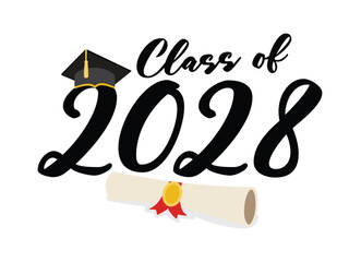 Class of 2028 Graduation PNG design and class of 2028 vector illustration with white background