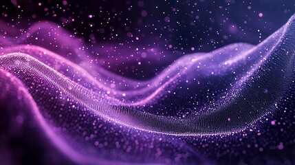 Beautiful flowing waves of purple lights with sparkling particles creating a mystical abstract background : Generative AI