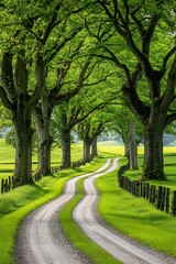 Fototapeta premium A scenic road through a tunnel of trees in lush green surroundings