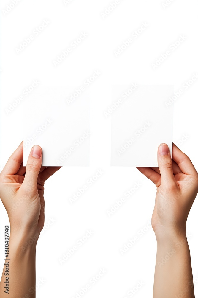 Aufkleber Two hands lifting blank square cards displaying minimalism and potential for creative uses : Generative AI