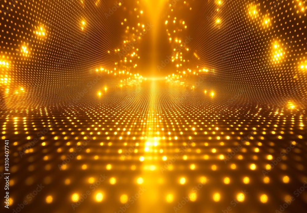 Aufkleber Dazzling golden light dots creating a spatial effect in a modern abstract background with mesmerizing ambiance : Generative AI