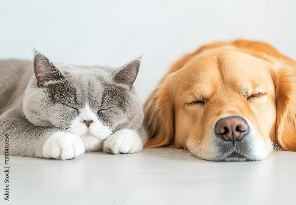 Aufkleber charming grey cat and golden retriever resting gently side by side in a bright and airy space : gene