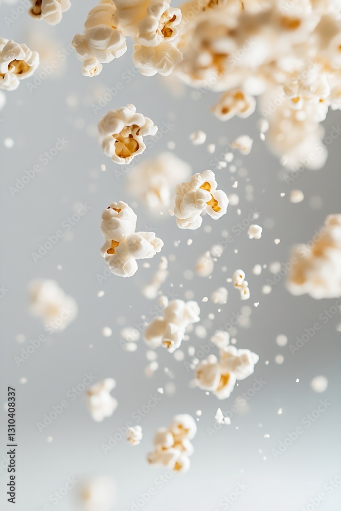 Aufkleber Fresh fluffy popcorn kernels flying in air creating a playful and joyful food background image : Generative AI