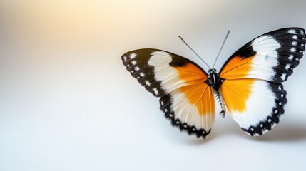 Obraz premium Orange butterfly resting gracefully on a serene white surface