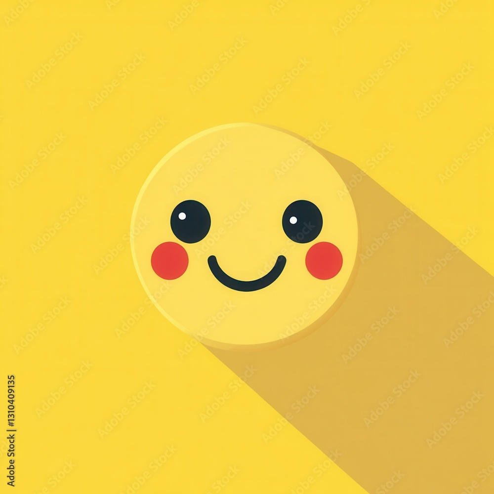 Fototapete bright yellow minimalist icon of a smiling face with flat design and cheerful expression in a joyful