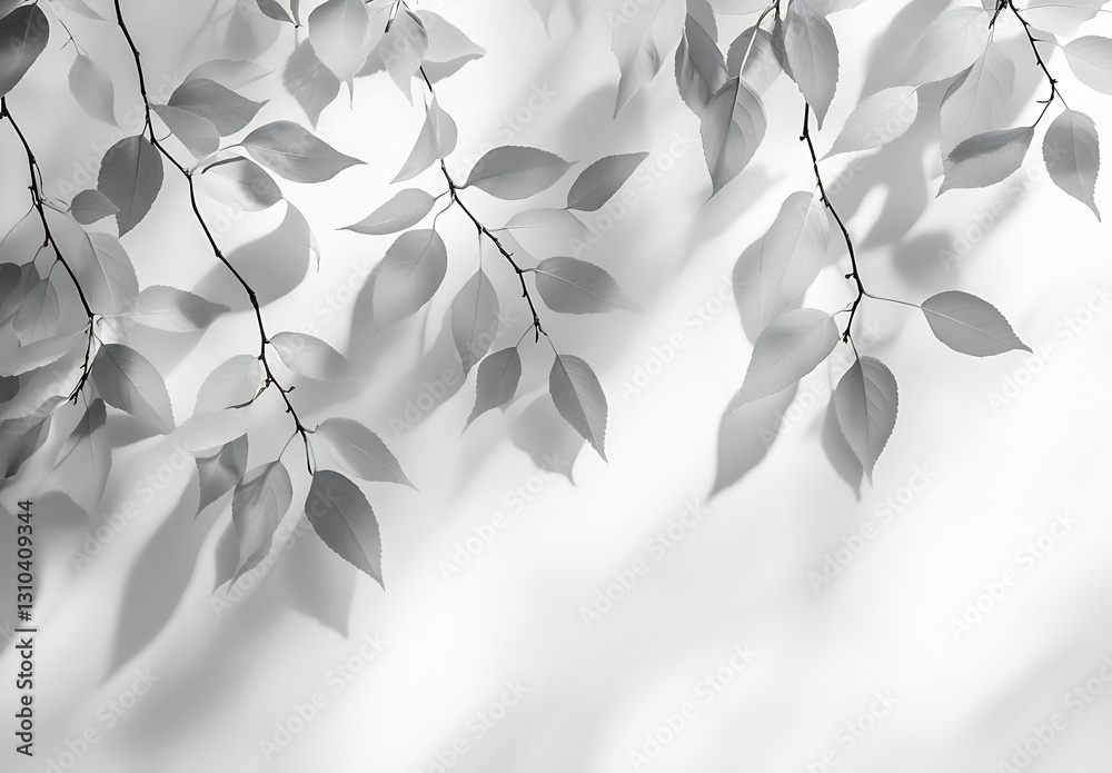 Fototapete Delicate white leaves with soft shadows creating an artistic display on a clean background : Generative AI