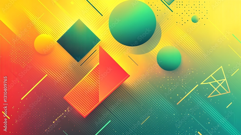 Leinwandbilder Colorful abstract geometric background with vibrant shapes and patterns in red yellow and green tones : Generative AI
